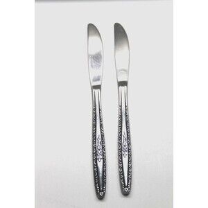 Interpur INR3 Single Rose Vine Pattern Dinner Knives Stainless Steel Korea Lot 2